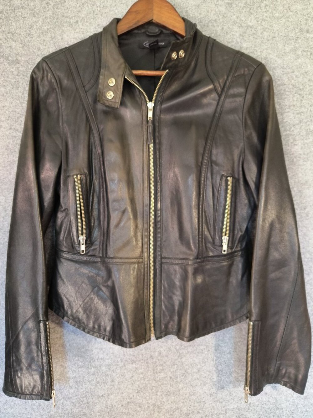 Context Women's Genuine Leather Moto Jacket Size 8 Black Zip Front